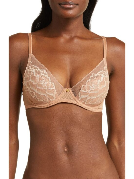 Natori Other - 🆕NATORI Flora Lace Underwire Plunge Bra 34G Glaze Cash (Dark Beige) #721150